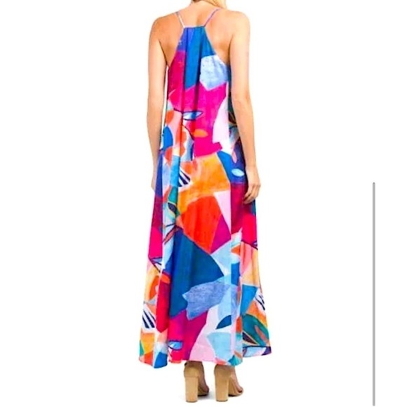 Nicole Miller Satin Charmeuse Art Print Maxi Slip Dress - Picture 2 of 5